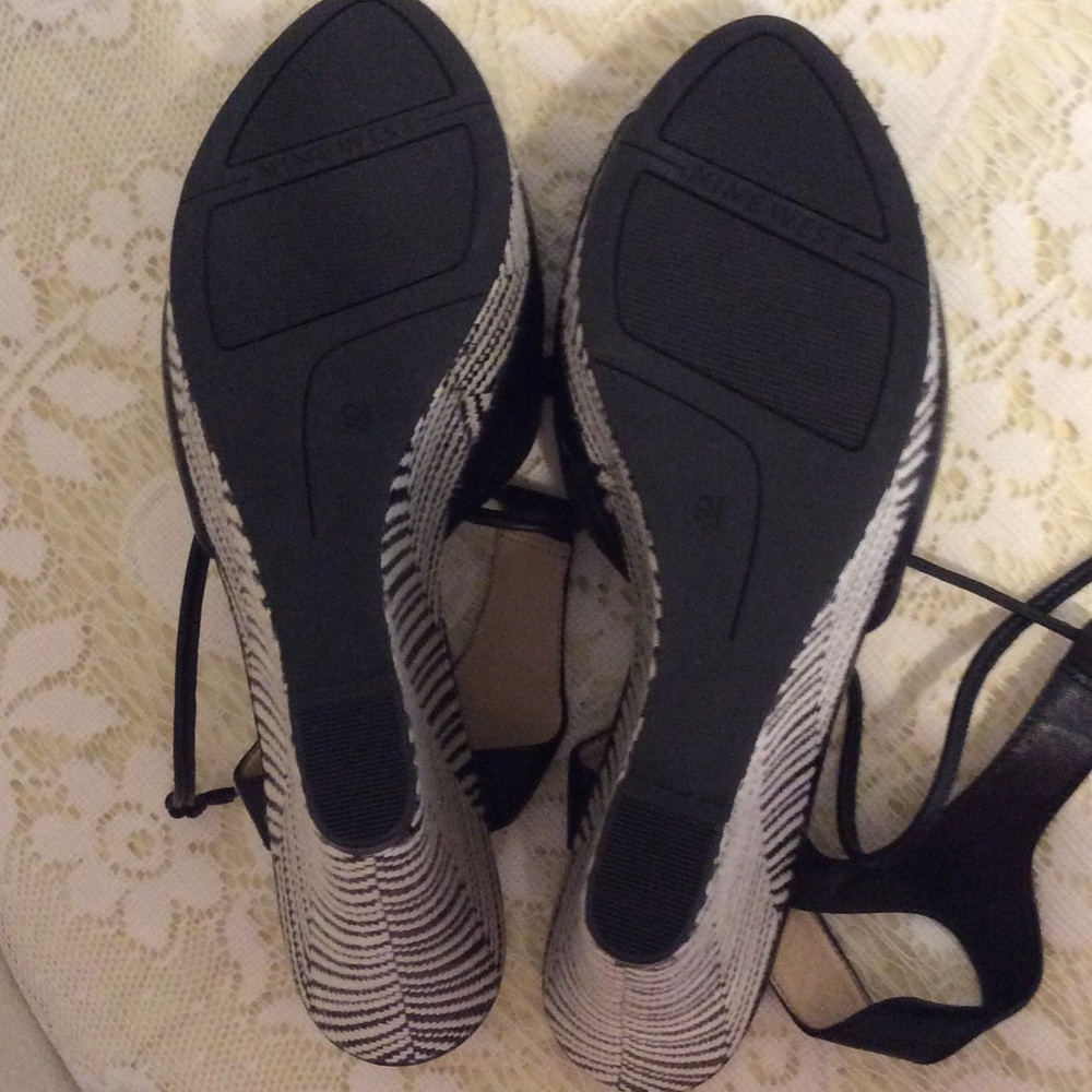 Nine West Black and White Chevron Wedge Sandals - Picture 6 of 8